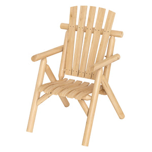 Log Wood Patio Chair with Slatted Backrest for Deck Backyard-Natural
