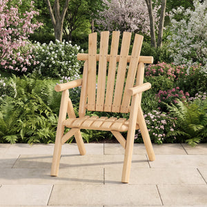 Log Wood Patio Chair with Slatted Backrest for Deck Backyard-Natural