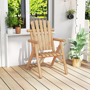 Log Wood Patio Chair with Slatted Backrest for Deck Backyard-Natural