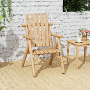 Log Wood Patio Chair with Slatted Backrest for Deck Backyard-Natural