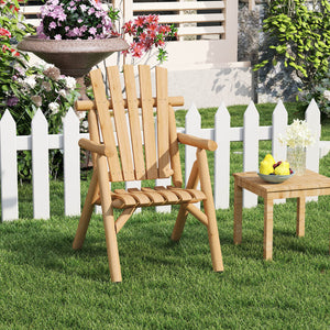 Log Wood Patio Chair with Slatted Backrest for Deck Backyard-Natural