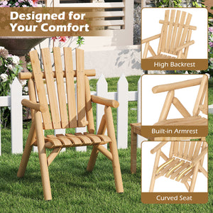 Log Wood Patio Chair with Slatted Backrest for Deck Backyard-Natural
