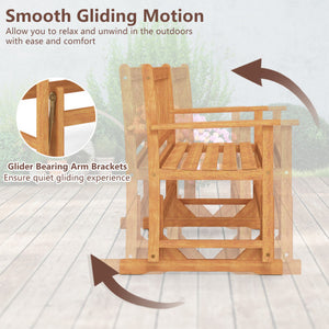 2-Person Outdoor Acacia Wood Glider Bench Patio Swing Rocking Loveseat