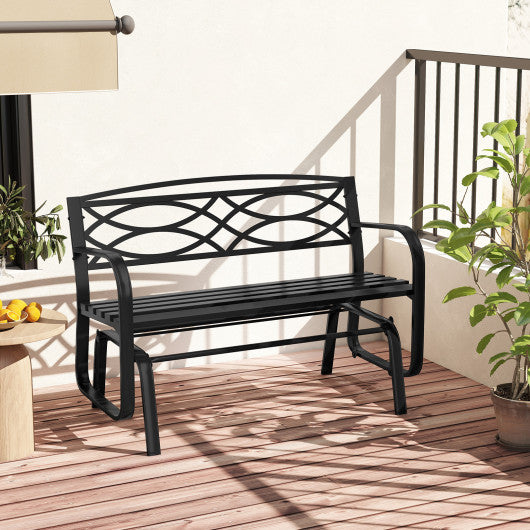 2-Person Outdoor Glider Bench with Metal Frame-Black