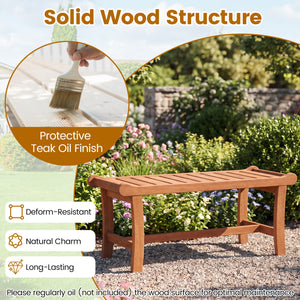 2-Person Outdoor Wood Bench with Slatted Seat and Raised Edges-Set of 2