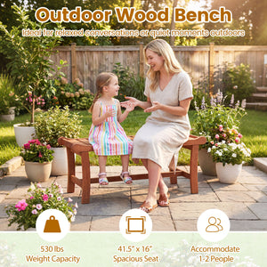 2-Person Outdoor Wood Bench with Slatted Seat and Raised Edges-Set of 2