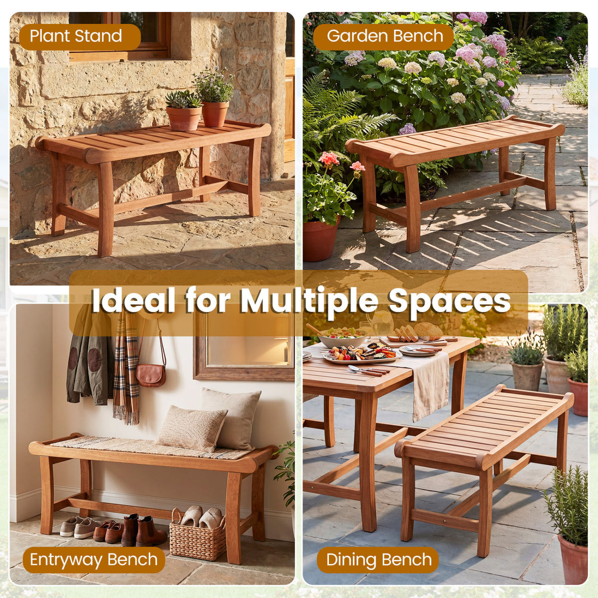 2-Person Outdoor Wood Bench with Slatted Seat and Raised Edges-1 Piece