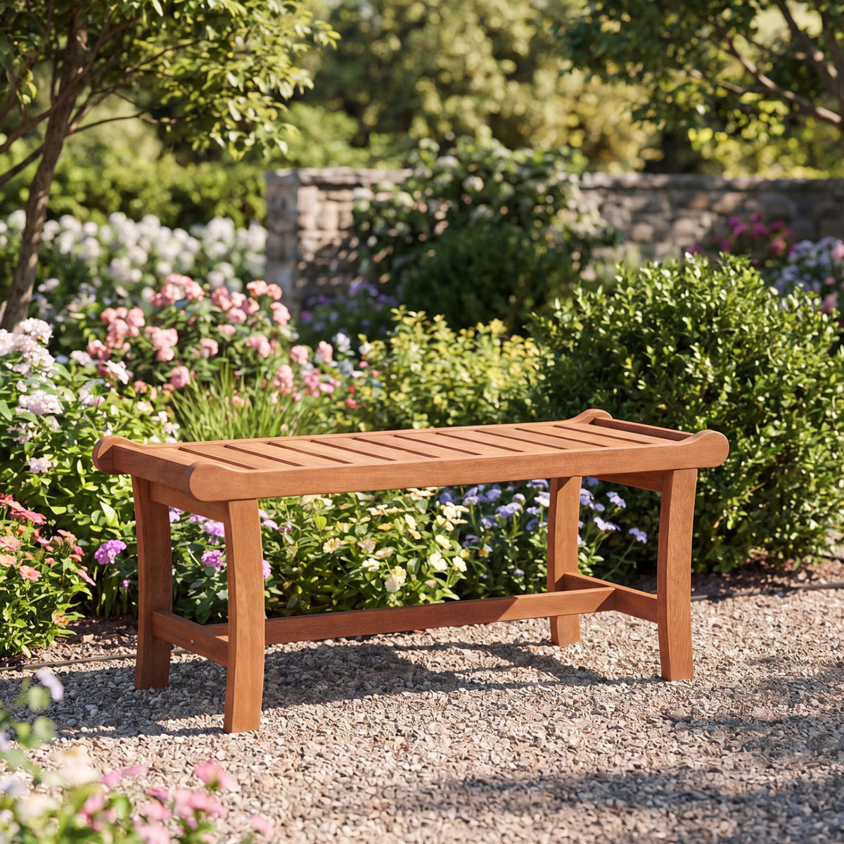 2-Person Outdoor Wood Bench with Slatted Seat and Raised Edges-1 Piece