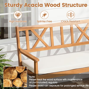 2-Person Patio Acacia Wood Garden Chair with Removable Seat Cushion-Natural&White