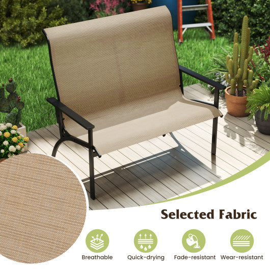2-Person Patio Garden Bench with High Back and Armrests-Coffee