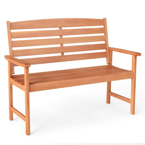 2-Person Wooden Garden Bench with Slatted Backrest and Comfortable Armrests
