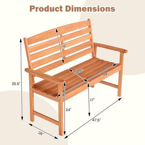 2-Person Wooden Garden Bench with Slatted Backrest and Comfortable Armrests