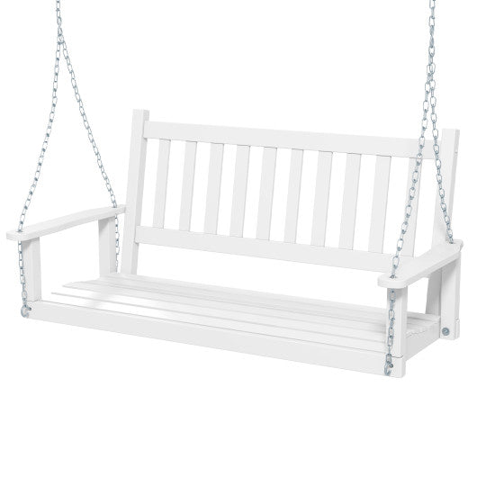 2-Person Wooden Outdoor Porch Swing with 500 lbs Weight Capacity-White