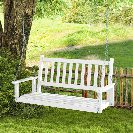 2-Person Wooden Outdoor Porch Swing with 500 lbs Weight Capacity-White