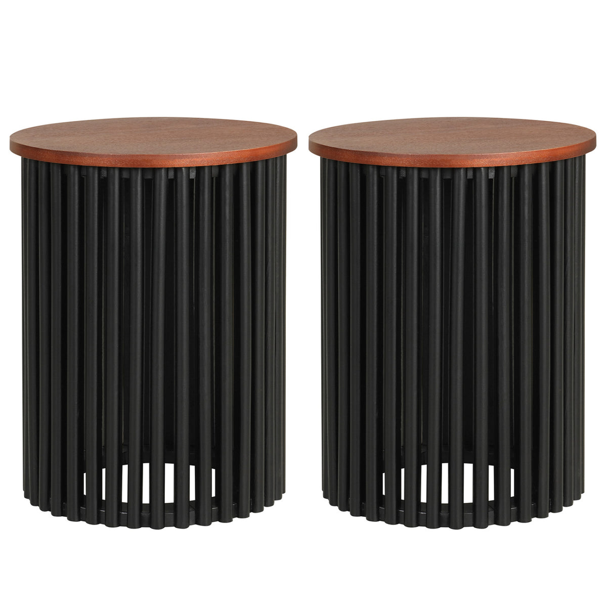 2 Piece Elegant Round Acacia Wood Coffee Table for Living Room and Home Office-Walnut