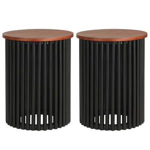 2 Piece Elegant Round Acacia Wood Coffee Table for Living Room and Home Office-Walnut