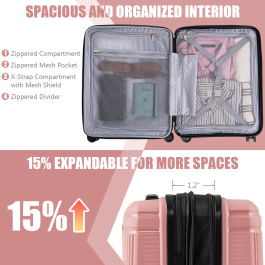 2-Piece Luggage Set 20 Inch Carry-on Suitcase and 14 Inch Cosmetic Case-Pink