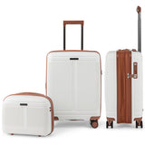 2-Piece Luggage Set 20 Inch Carry-on Suitcase and 14 Inch Cosmetic Case-White