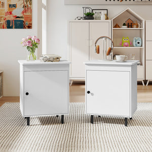 Nightstand Mid Century End Tables with Door-Set of 2