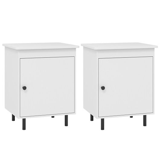 Nightstand Mid Century End Tables with Door-Set of 2