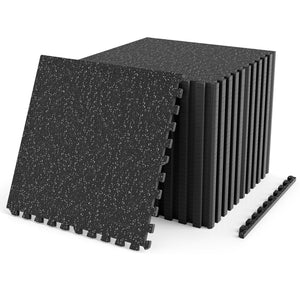 2 Pieces 0.39 inch Thick Rubber Top Exercise Mat 140 Sq Ft with Boarders-Gray
