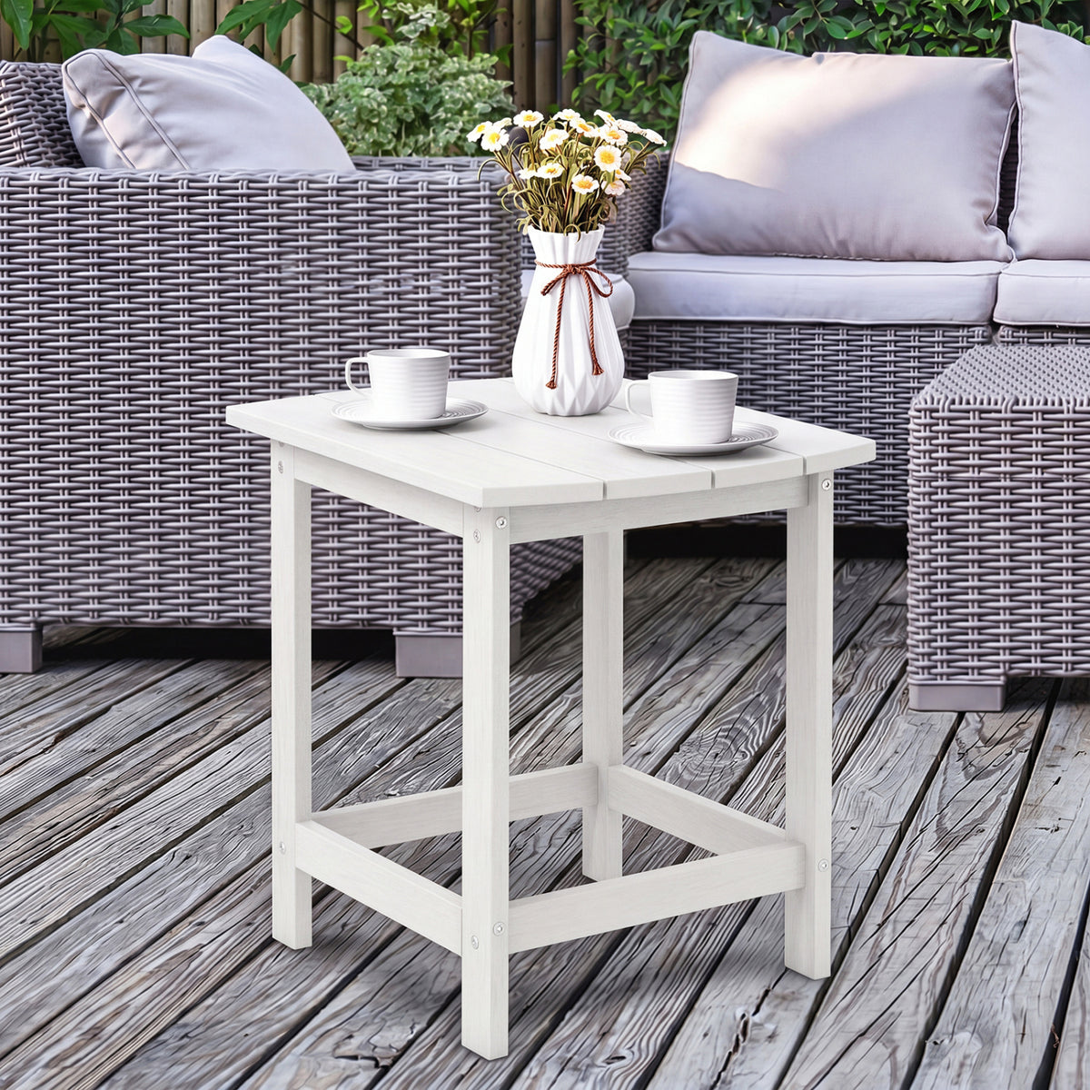 2-Pieces 18 Inches Adirondack Outdoor Side Table for Patio and Garden-White