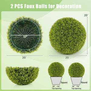2 Pieces 20 Inches Artificial Sun-Protective Topiary Spheres for Patio Garden Front Door Balcony Backyard-M