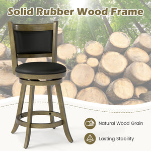 2 Pieces 24 Inch Swivel Counter Stool Dining Chair Upholstered Seat-Gray