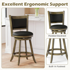2 Pieces 24 Inch Swivel Counter Stool Dining Chair Upholstered Seat-Gray