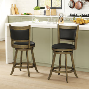 2 Pieces 24 Inch Swivel Counter Stool Dining Chair Upholstered Seat-Gray