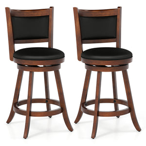2 Pieces 24 Inch Swivel Counter Stool Dining Chair Upholstered Seat-Brown