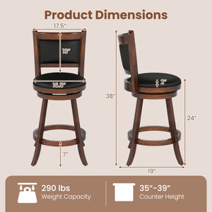 2 Pieces 24 Inch Swivel Counter Stool Dining Chair Upholstered Seat-Brown
