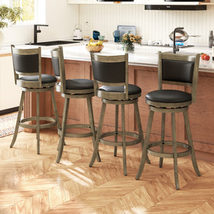 2 Pieces 29 Inch Wooden Swivel Height Bar Stool with PVC Cushioned Seat-Gray