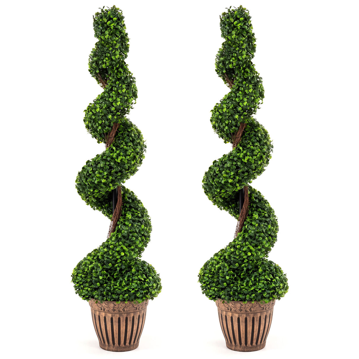 2 Pieces 4 Feet Artificial DÃ©cor Green Boxwood Spiral Tree Set
