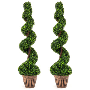 2 Pieces 4 Feet Artificial DÃ©cor Green Boxwood Spiral Tree Set