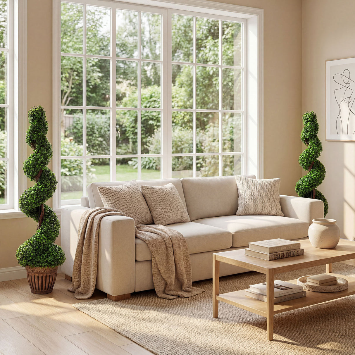 2 Pieces 4 Feet Artificial DÃ©cor Green Boxwood Spiral Tree Set