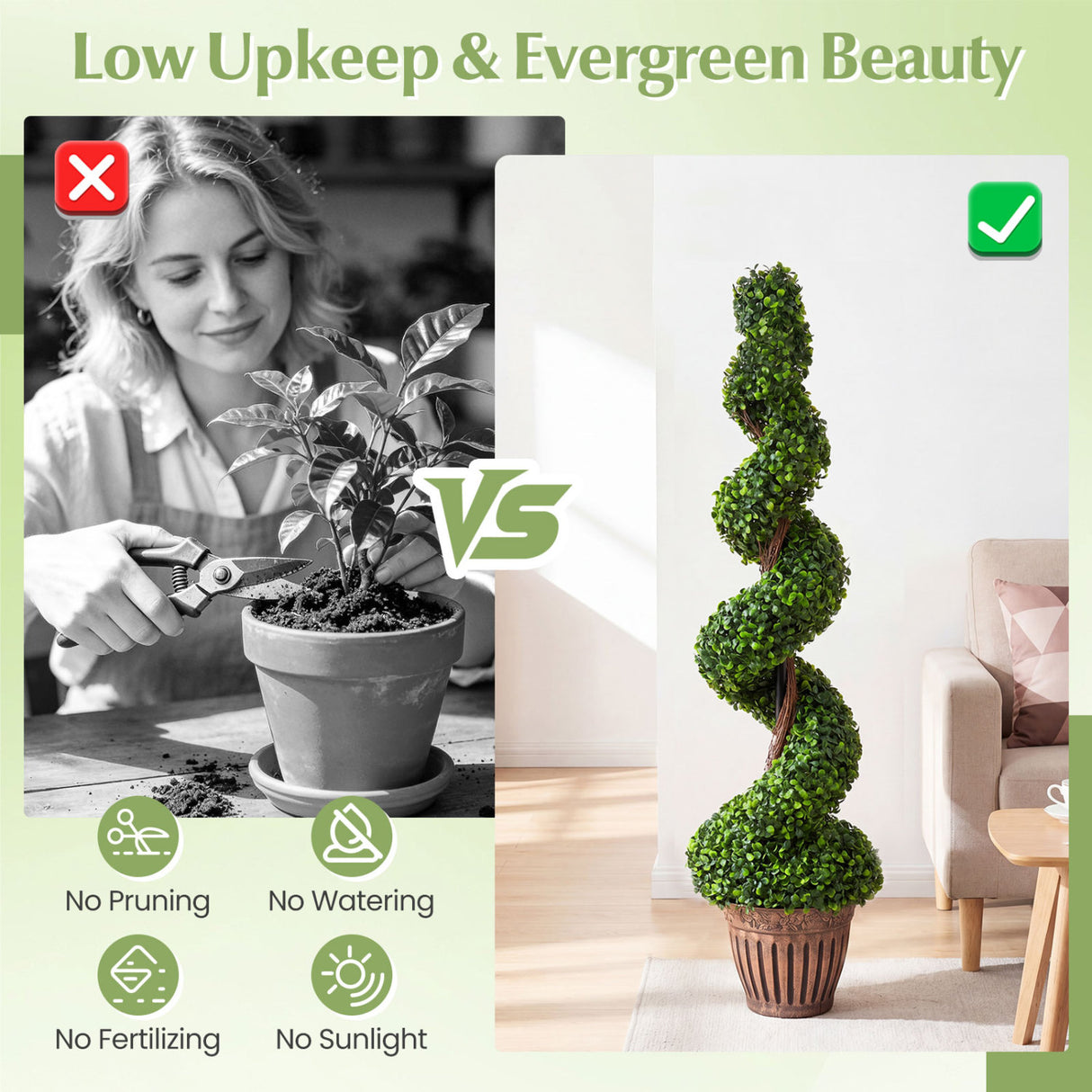 2 Pieces 4 Feet Artificial DÃ©cor Green Boxwood Spiral Tree Set
