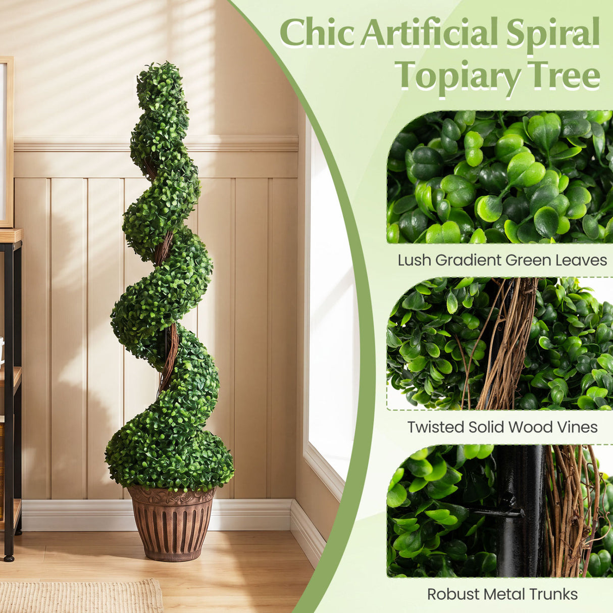 2 Pieces 4 Feet Artificial DÃ©cor Green Boxwood Spiral Tree Set