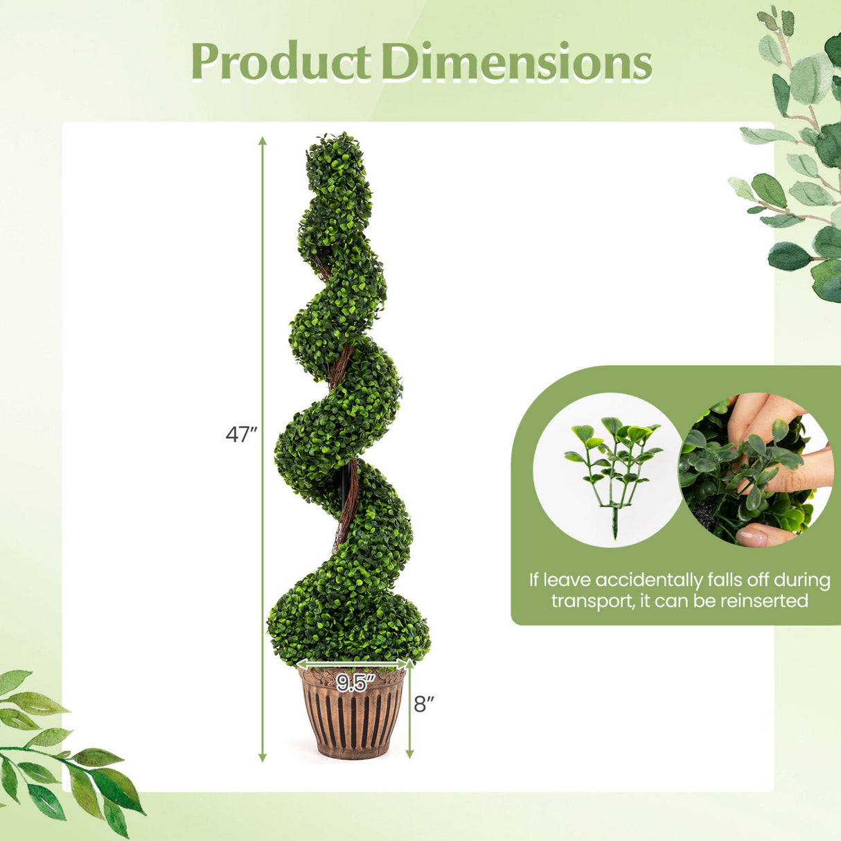 2 Pieces 4 Feet Artificial DÃ©cor Green Boxwood Spiral Tree Set