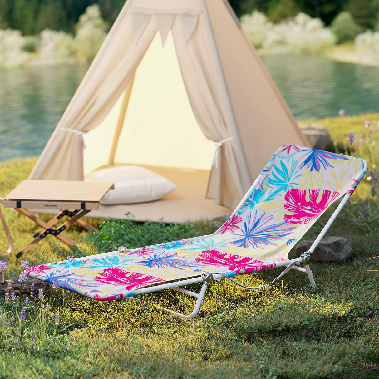 2 Pieces 5-position Lay Flat Beach Recliner with Carry Strap and Metal Frame-Pink