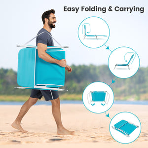 2 Pieces 5-position Lay Flat Beach Recliner with Carry Strap and Metal Frame-Navy