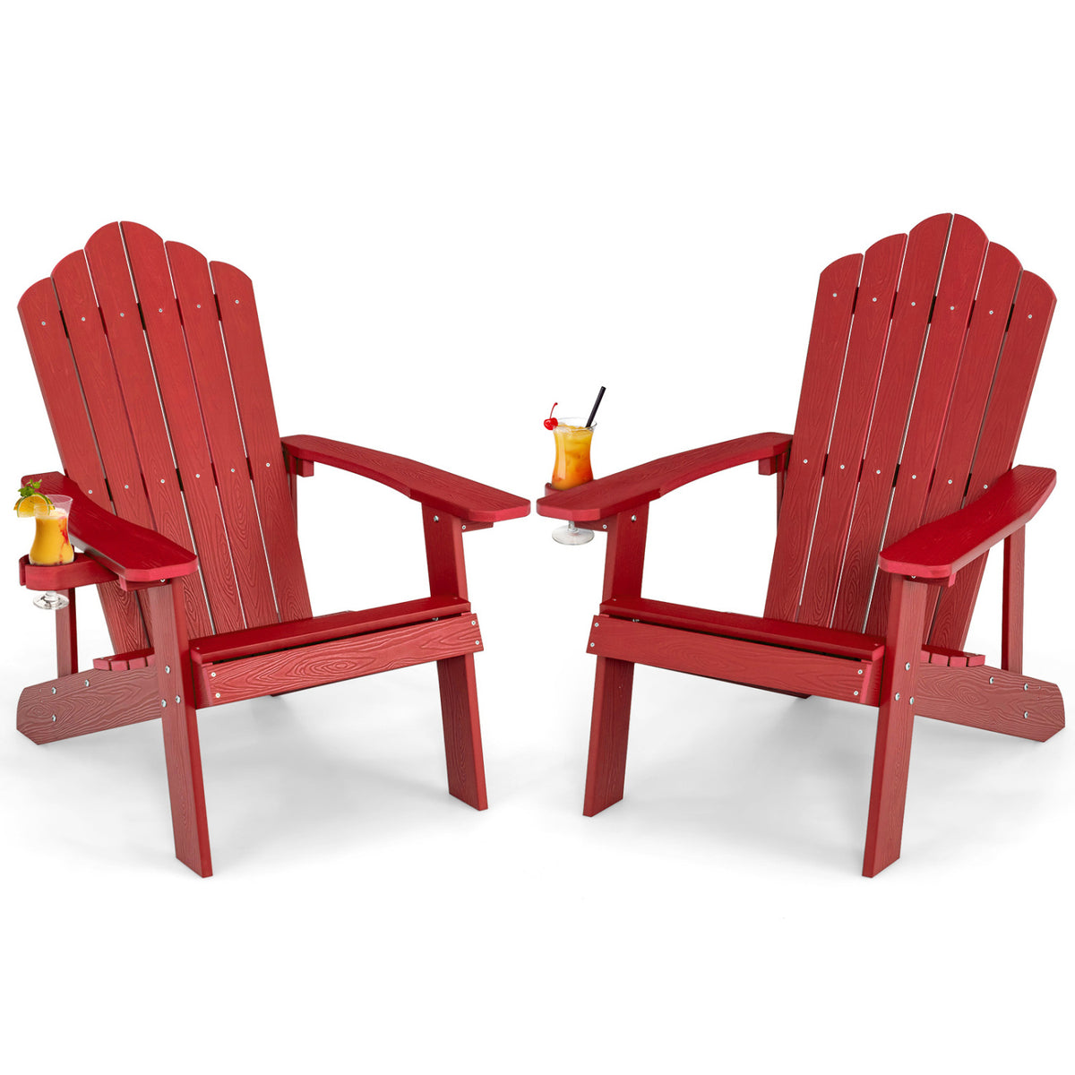 2 Pieces Adirondack Chair Set with Ergonomic Design for Porch and Backyard-Red