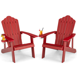 2 Pieces Adirondack Chair Set with Ergonomic Design for Porch and Backyard-Red