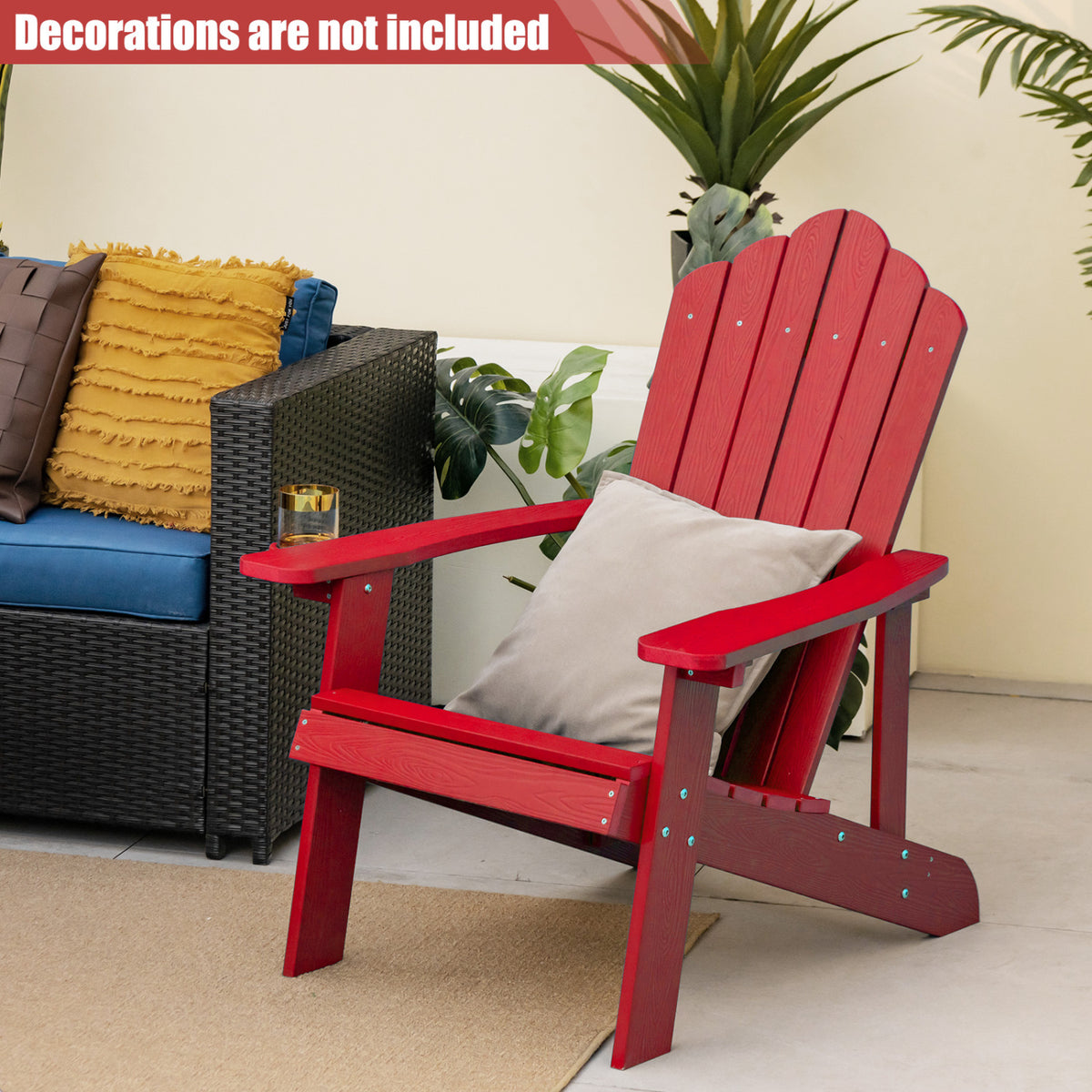 2 Pieces Adirondack Chair Set with Ergonomic Design for Porch and Backyard-Red