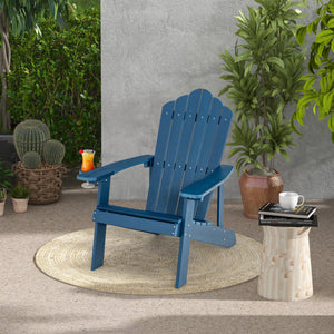 2 Pieces Adirondack Chair Set with Ergonomic Design for Porch and Backyard-Navy