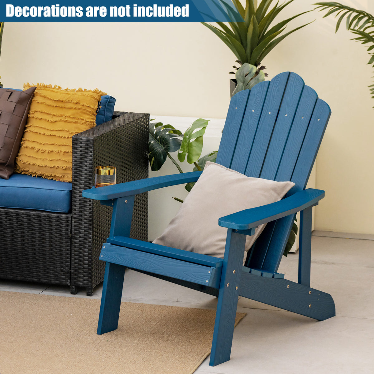 2 Pieces Adirondack Chair Set with Ergonomic Design for Porch and Backyard-Navy
