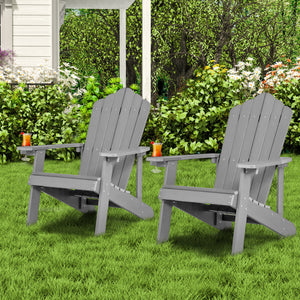 2 Pieces Adirondack Chair Set with Ergonomic Design for Porch and Backyard-Silver