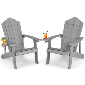2 Pieces Adirondack Chair Set with Ergonomic Design for Porch and Backyard-Silver