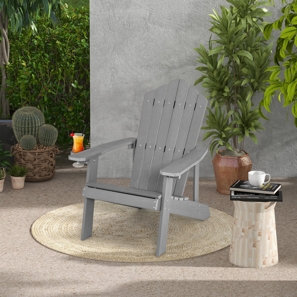 2 Pieces Adirondack Chair Set with Ergonomic Design for Porch and Backyard-Silver
