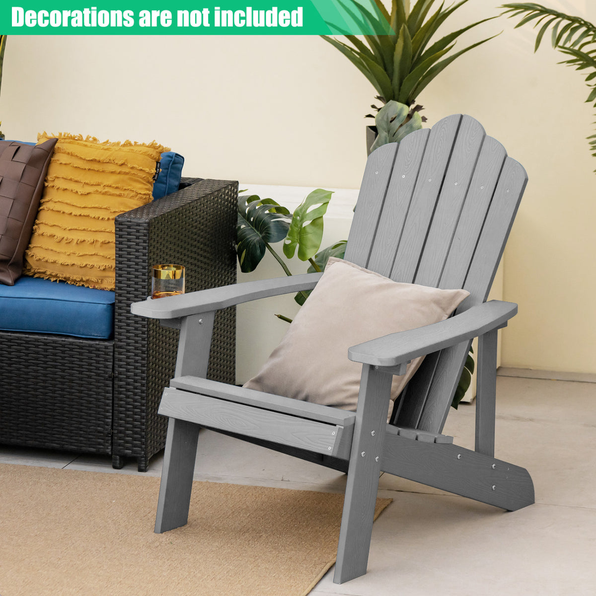2 Pieces Adirondack Chair Set with Ergonomic Design for Porch and Backyard-Silver
